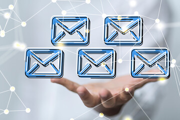 Hand with an email icon 3d