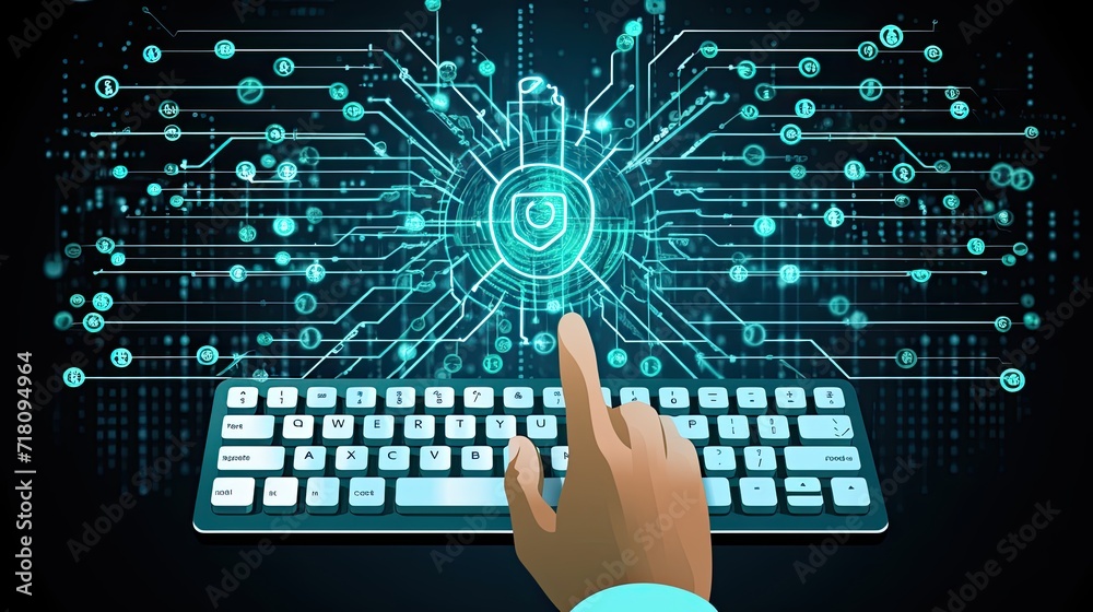 Poster Network security system. Cyber Security Ransomware Email Phishing Encrypted Technology, Digital Information Protected Secured. Generative AI