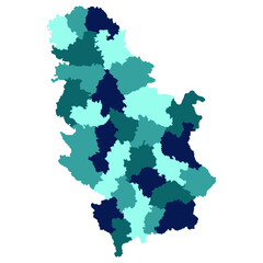 Serbia map. Map of Serbia in administrative provinces in multicolor