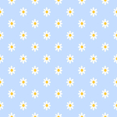 Vector cute seamless blue pastel daisy pattern Floral seamless pattern with chamomile. Cute abstract daisy flowers.hand drawn on pastel blue background illustration Cute summer spring wallpaper