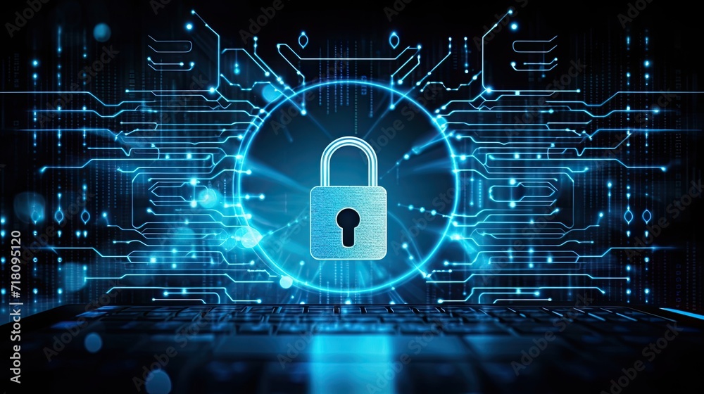Poster network security system. cyber security ransomware email phishing encrypted technology, digital info