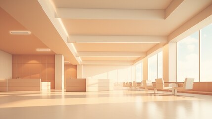 Cream colored open space office Abstract light at office interior background for design.