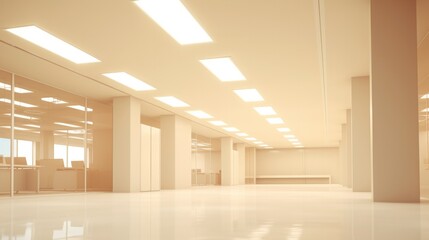 Cream colored open space office Abstract light at office interior background for design.