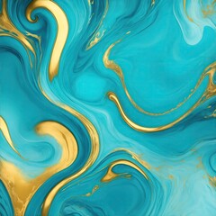 Abstract ink cyan and gold mixed texture Background. fluid art background texture