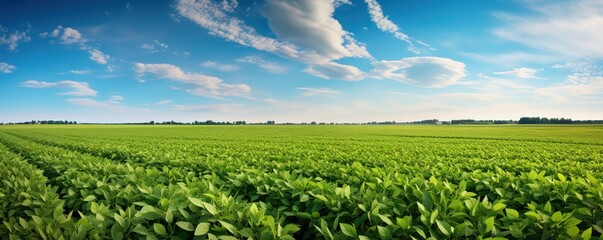 A very large green soybean field