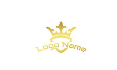 Premium style abstract gold crown logo symbol. Royal king icon. Modern luxury brand element sign. Vector
