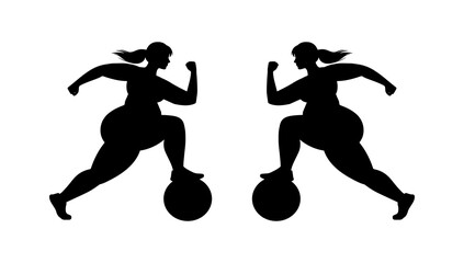 Vector illustration. Silhouette of an overweight athlete woman.