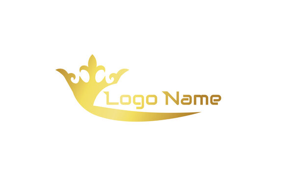 Premium style abstract gold crown logo symbol. Royal king icon. Modern luxury brand element sign. Vector
