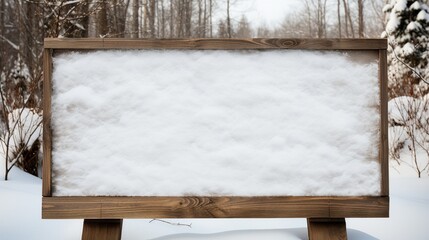 wooden sign board covered with snow