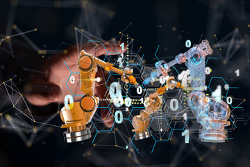 Neural network 3D illustration. Big data and cybersecurity - neural network exposure digital