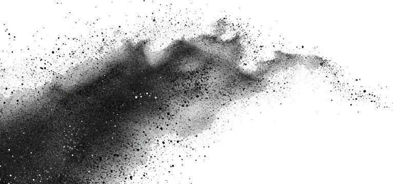 Charcoal splashes, black dotwork grain texture, abstract stipple sand effect