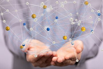 Global network. Blockchain. 3D illustration. Neural networks and artificial intelligence. Abstract