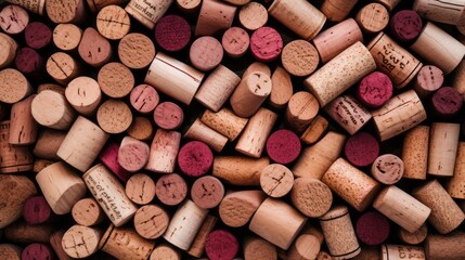 Top view of the texture of the many colorful wine corks in the winery.