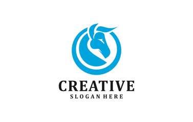 circle negative space abstract horse logo design