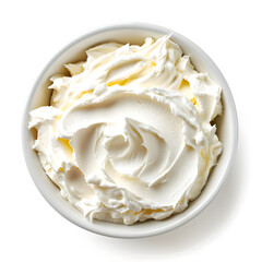 Delicious cream cheese top view  isolated on white background