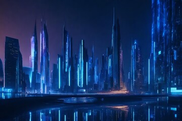 A futuristic cityscape with sleek, reflective architectural elements