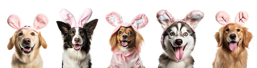 Bunny Costume with Rabbit Ears: Cute Pet in Easter Ready Dog Set Banner, Isolated on Transparent...