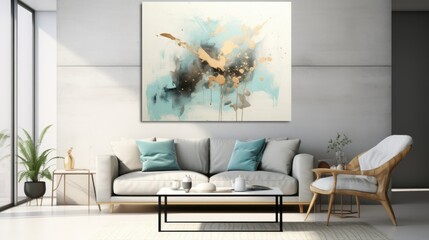 Stylish interior with a sofa and abstract painting on the wall