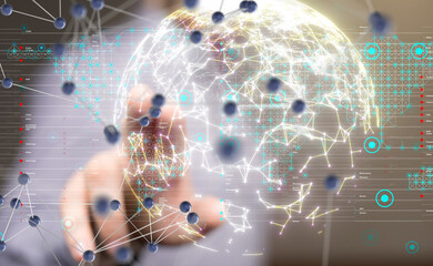 Neural network 3D illustration. Big data and cybersecurity