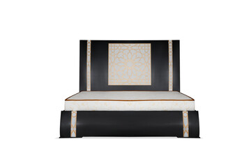 Comfortable bed with design on white background
