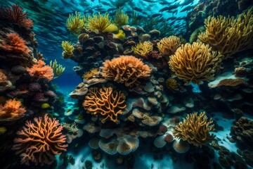 Naklejka na ściany i meble Abstract underwater coral gardens teeming with life