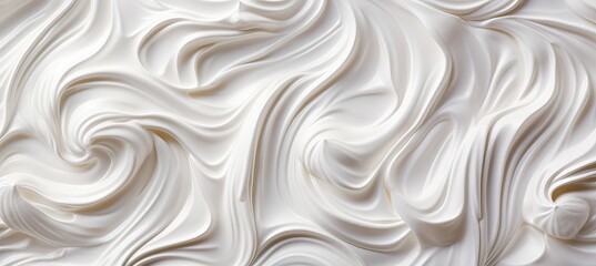 Delicious and creamy vanilla yogurt with a top view, close up shot on a white background