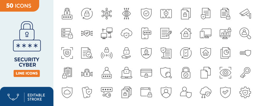 Security Cyber Line Editable Icons set. Editable stroke. Vector illustration