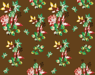 seamless background Digital hand drawn flower and motif and pettrens