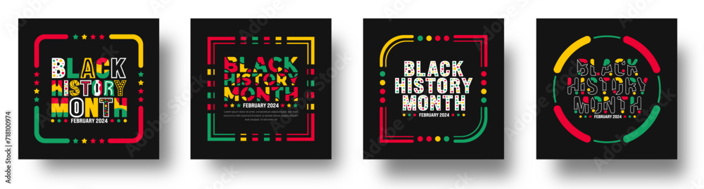 Wall mural Black history month 2024 hand drawing colorful font letter typography design. Black history month 2024 calligraphy alphabet font design with social media post banner template set. - Wall murals
