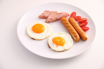 breakfast egg fried ham and sausage breakfast in studio shooting