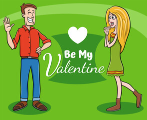 Valentines Day design with comic young couple in love