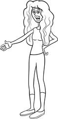 cartoon funny girl or young woman character coloring page