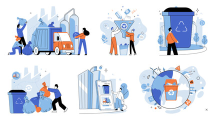 Waste management. Vector illustration. The waste management metaphor highlights importance responsible consumption and recycling Garbage, if not properly managed, can contribute to pollution and harm