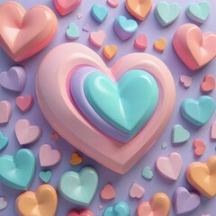 Rainbow Love Celebration with Hearts Ai generate illustration. 3D render. valentine concept. abstract background. romantic decoration. art freefrom design. LGBT pastel color design. creative object