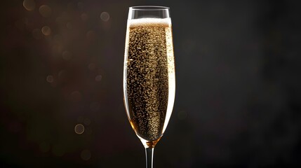 An elegant flute of sparkling champagne, brimming with effervescence and sophistication, perfect for celebratory toasts