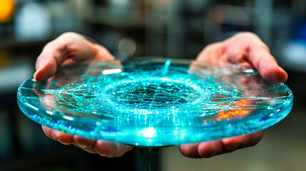 Obraz premium Futuristic Blue Sphere with Glowing Light, Abstract Technology and Science Concept in a Dark Setting