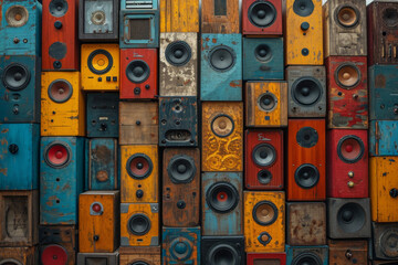 Wall of old speakers