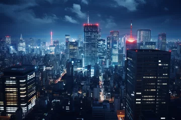 Lichtdoorlatende rolgordijnen Manhattan city skyline at night