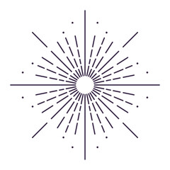 Obraz premium Sunburst firework explosion, bursting or light rays, linear drawing. Vector trendy hand drawn retro isolated design element