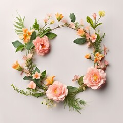 Circle-shaped wreath with beautiful pink flowers. generative AI