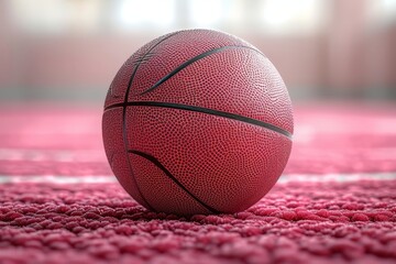 A vibrant red basketball rests on the ground, a symbol of the excitement and competition of a thrilling ball game
