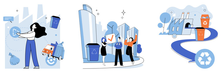 Waste management. Vector illustration. Responsibility for waste management lies with individuals and communities Climate change calls for environmentally responsible waste management strategies