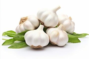 Fresh garlic bulbs on white background for culinary ingredients and healthy cooking concept