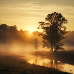 Obraz premium Captivating beauty of a hazy morning, Generative ai.