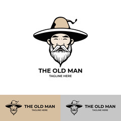 simple logo or label farmer old man in hat handwritten lettering