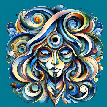 A colorful artwork of a woman with long hair