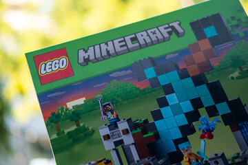 Fototapeta premium Bangkok, Thailand - January 24, 2024 : A box of LEGO Minecraft The End Arena number of 21242. Developing skills and imagination. Characters of the game Minecraft.