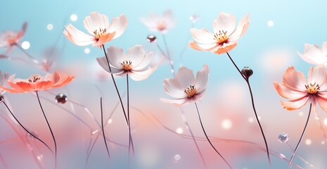 An illustration of various kinds of beautiful blooming flowers with a blurry background