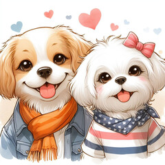 Two dogs lying on a blanket