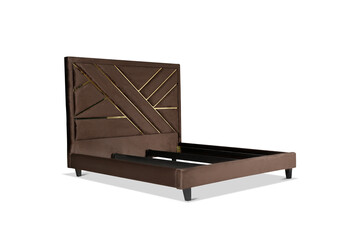 Brown Modern double bed on isolated white background. Furniture for the modern interior, minimalist design.
